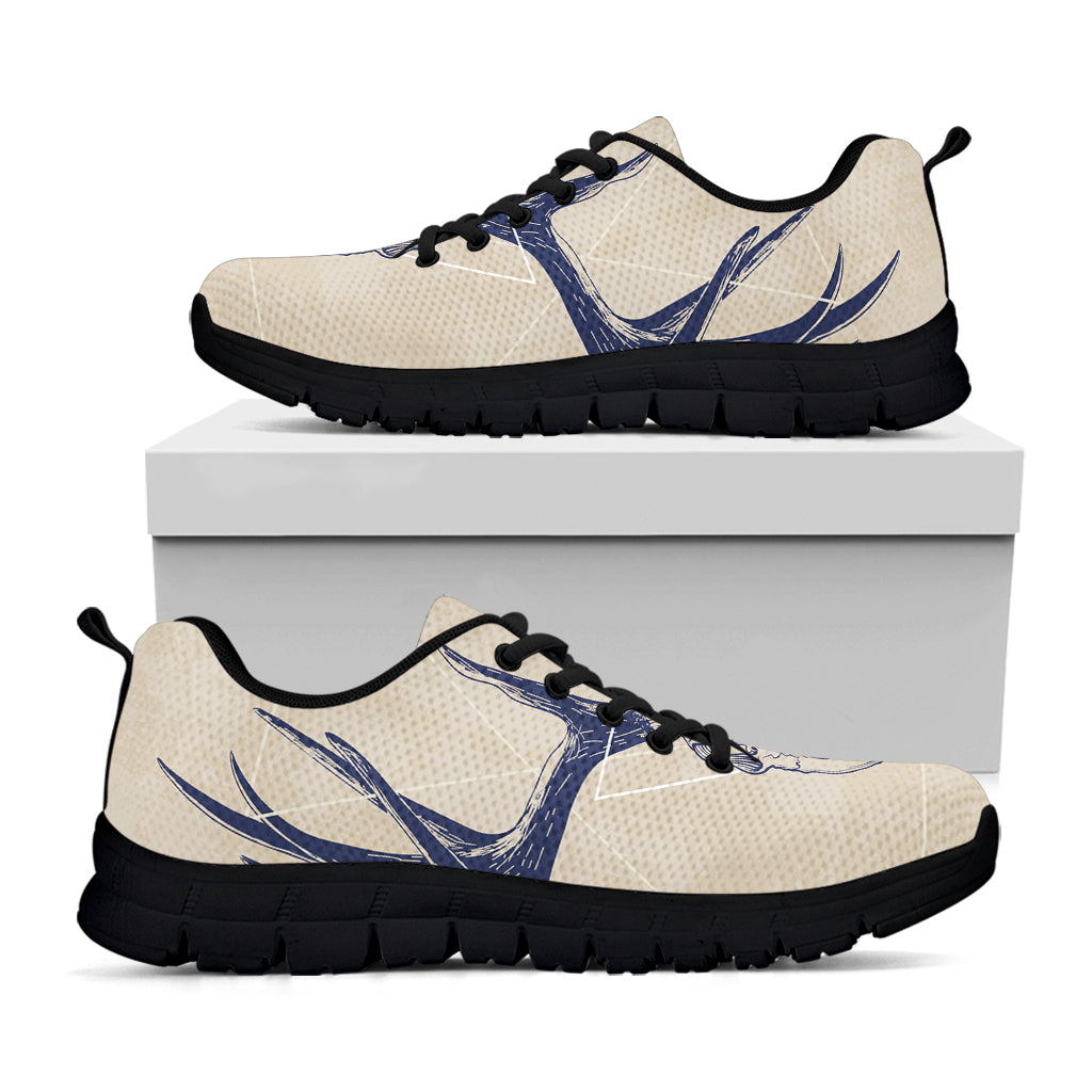 Vintage Deer Skull Print Black Sneakers