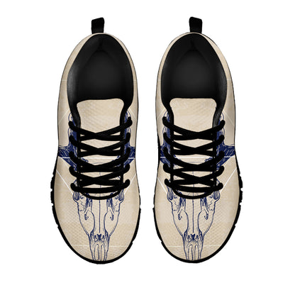Vintage Deer Skull Print Black Sneakers