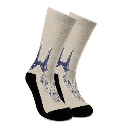 Vintage Deer Skull Print Crew Socks
