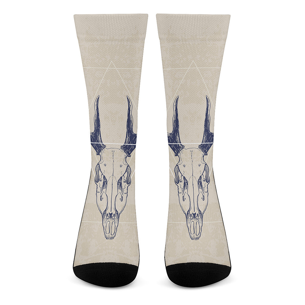 Vintage Deer Skull Print Crew Socks