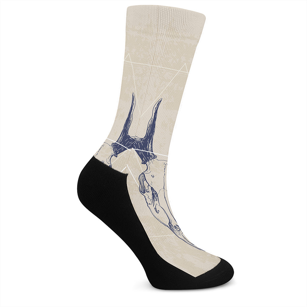 Vintage Deer Skull Print Crew Socks