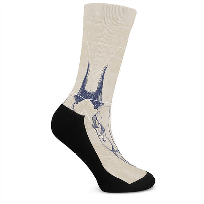 Vintage Deer Skull Print Crew Socks
