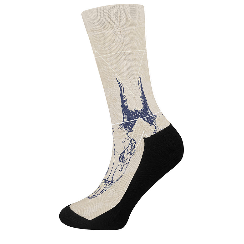 Vintage Deer Skull Print Crew Socks