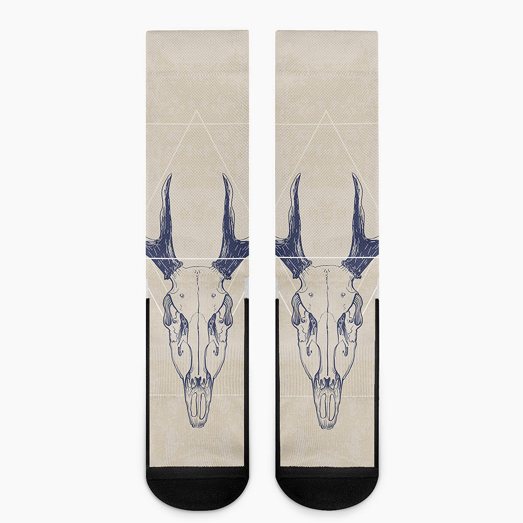 Vintage Deer Skull Print Crew Socks