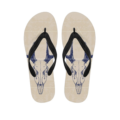 Vintage Deer Skull Print Flip Flops