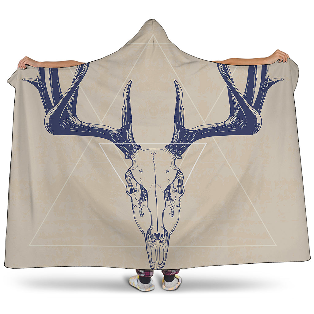 Vintage Deer Skull Print Hooded Blanket