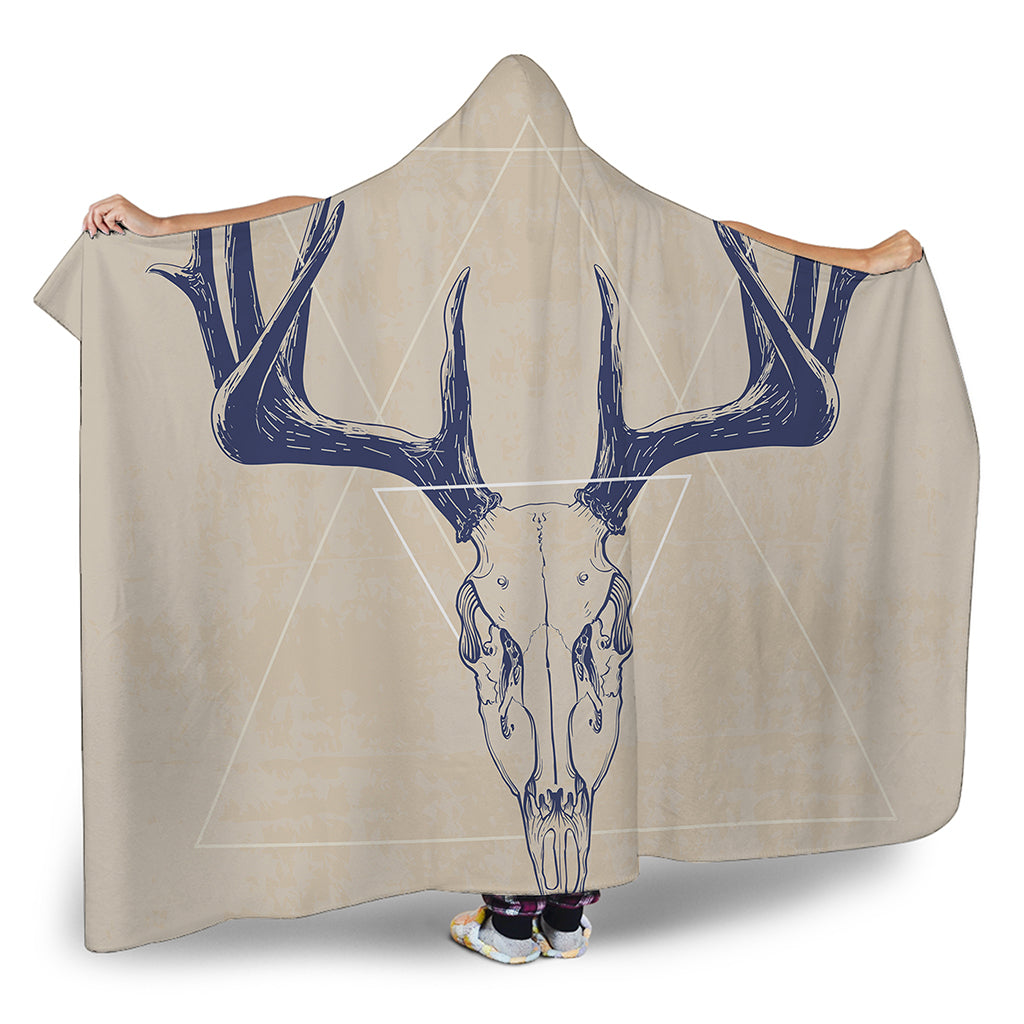 Vintage Deer Skull Print Hooded Blanket