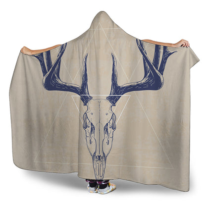 Vintage Deer Skull Print Hooded Blanket
