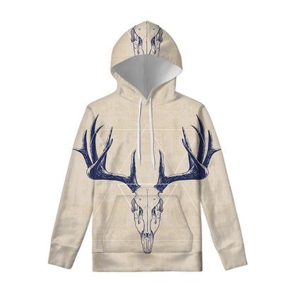 Vintage Deer Skull Print Pullover Hoodie