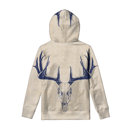 Vintage Deer Skull Print Pullover Hoodie