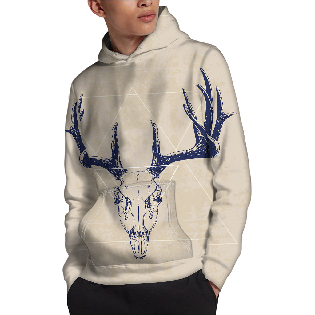 Vintage Deer Skull Print Pullover Hoodie