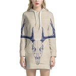 Vintage Deer Skull Print Pullover Hoodie Dress