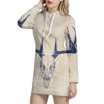 Vintage Deer Skull Print Pullover Hoodie Dress