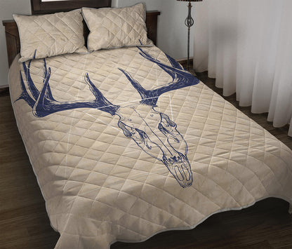 Vintage Deer Skull Print Quilt Bed Set