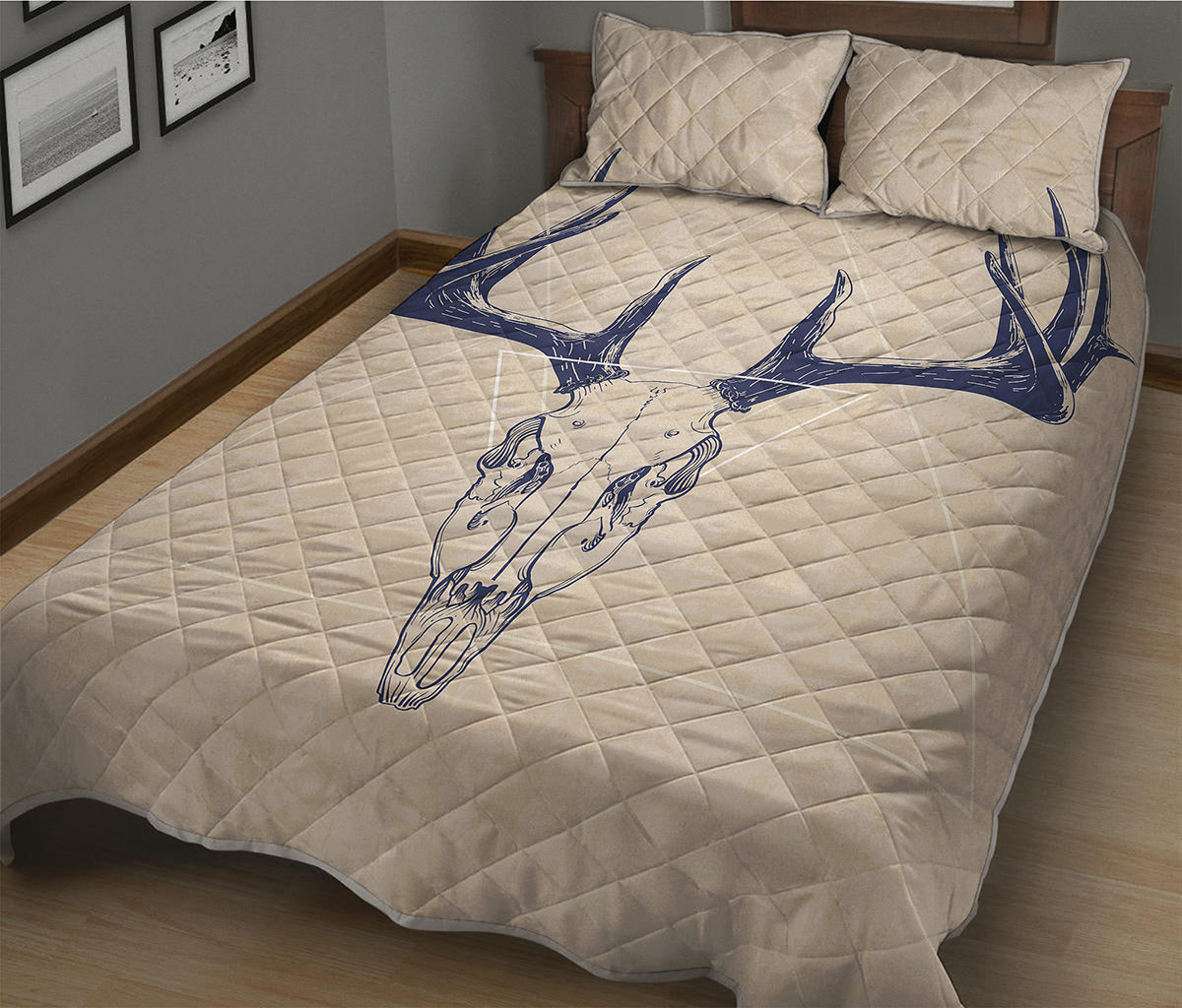 Vintage Deer Skull Print Quilt Bed Set