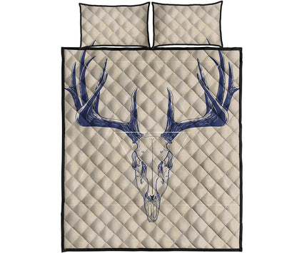 Vintage Deer Skull Print Quilt Bed Set