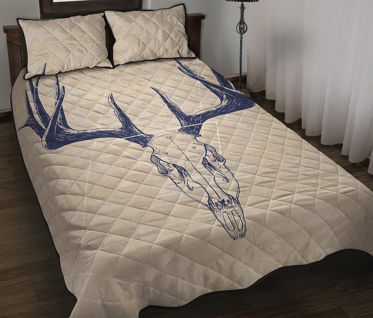 Vintage Deer Skull Print Quilt Bed Set