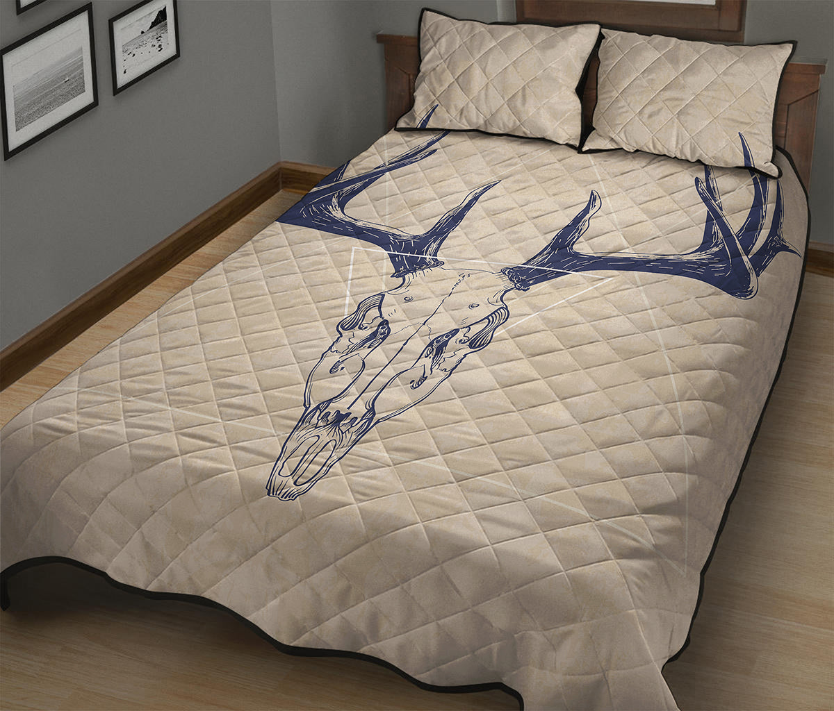 Vintage Deer Skull Print Quilt Bed Set