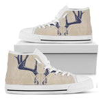 Vintage Deer Skull Print White High Top Shoes
