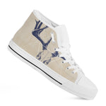 Vintage Deer Skull Print White High Top Shoes