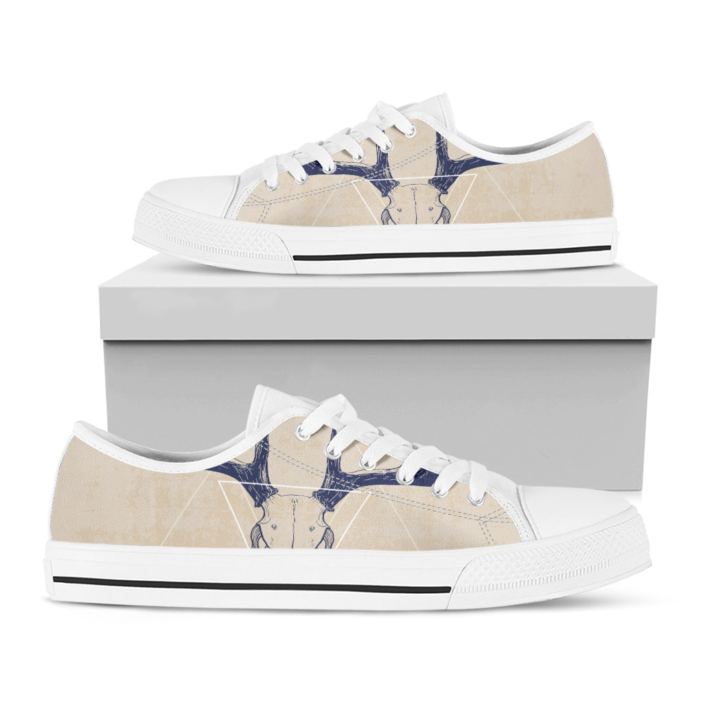 Vintage Deer Skull Print White Low Top Shoes