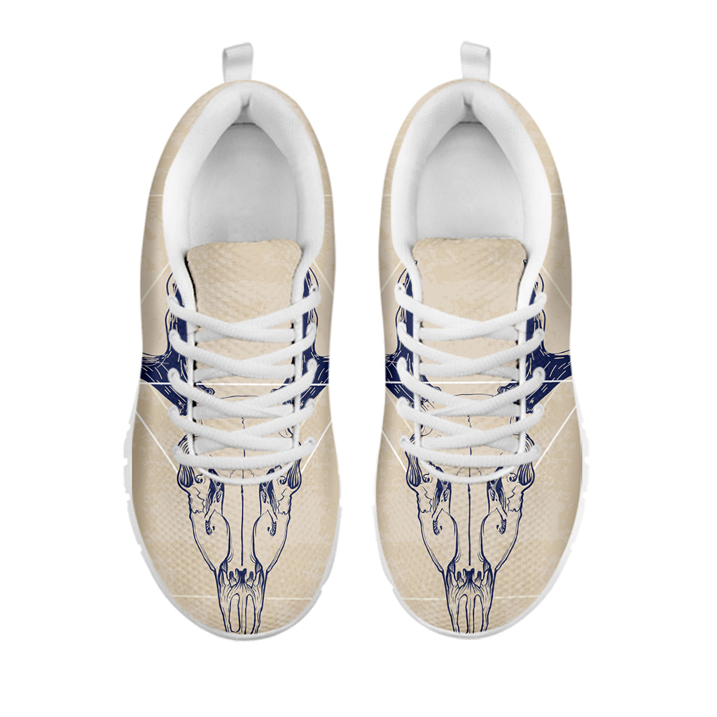 Vintage Deer Skull Print White Sneakers