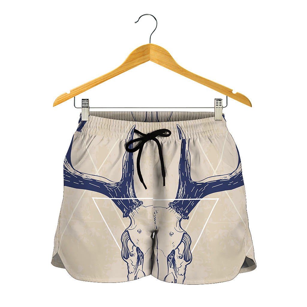 Vintage Deer Skull Print Women's Shorts