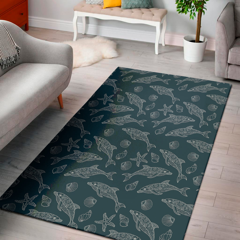 Vintage Dolphins Pattern Print Area Rug