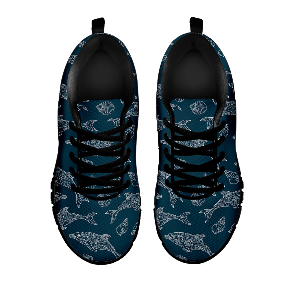 Vintage Dolphins Pattern Print Black Sneakers