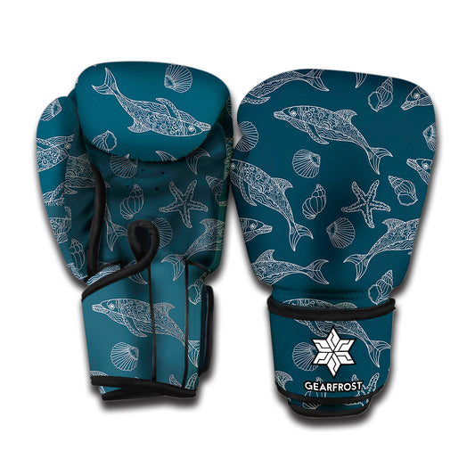 Vintage Dolphins Pattern Print Boxing Gloves