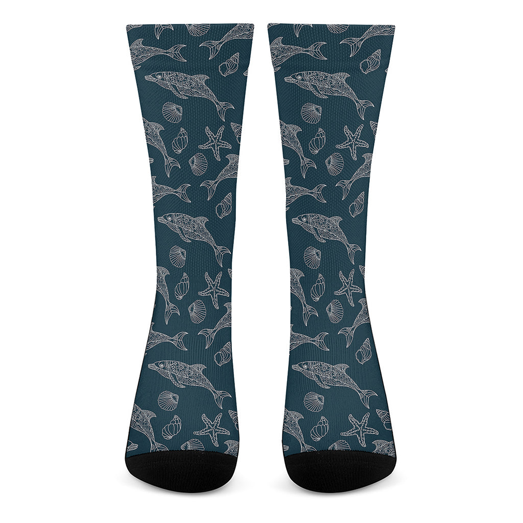Vintage Dolphins Pattern Print Crew Socks