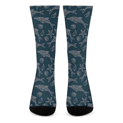 Vintage Dolphins Pattern Print Crew Socks