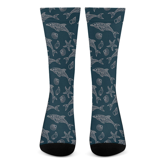 Vintage Dolphins Pattern Print Crew Socks