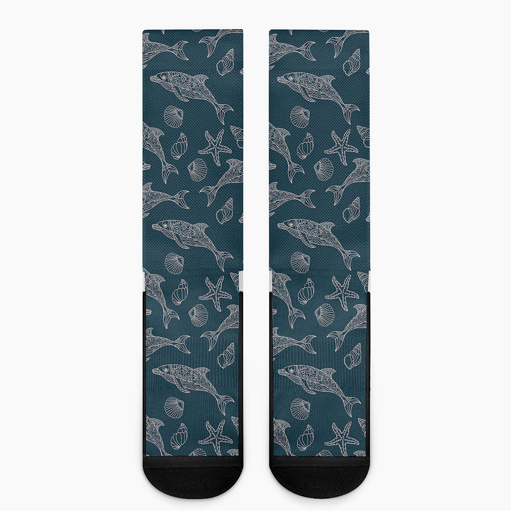 Vintage Dolphins Pattern Print Crew Socks