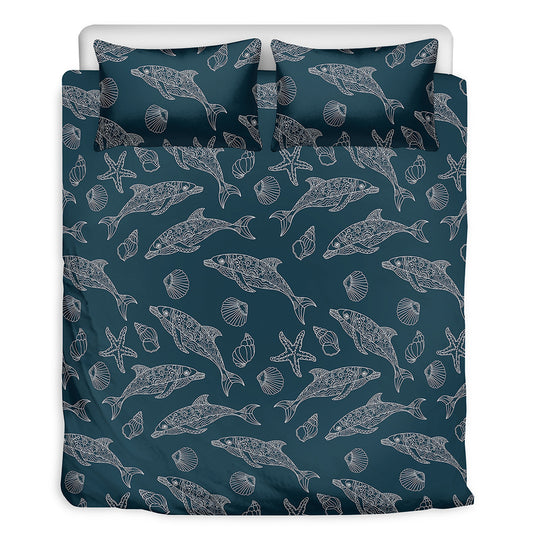 Vintage Dolphins Pattern Print Duvet Cover Bedding Set
