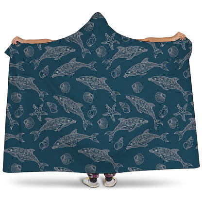 Vintage Dolphins Pattern Print Hooded Blanket