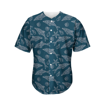 Vintage Dolphins Pattern Print Men's Baseball Jersey