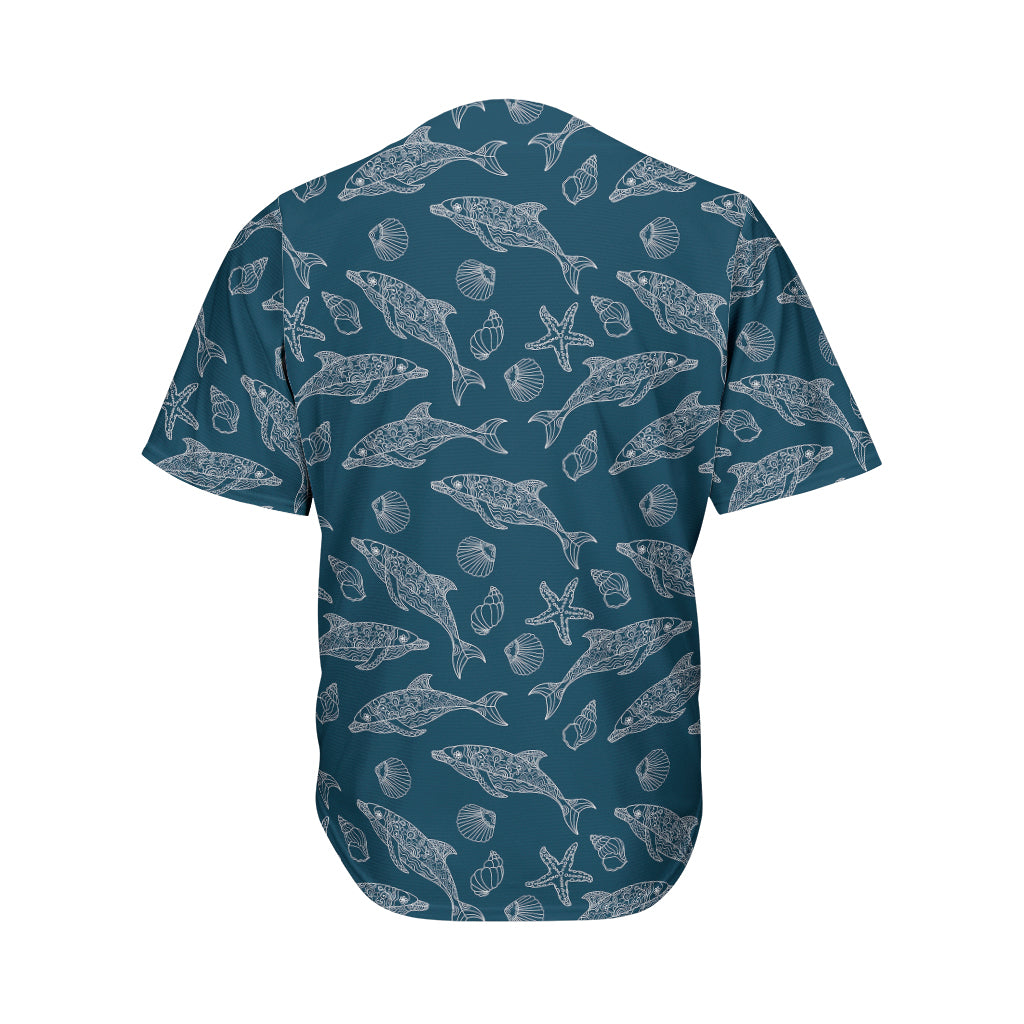 Vintage Dolphins Pattern Print Men's Baseball Jersey