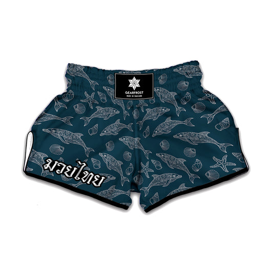 Vintage Dolphins Pattern Print Muay Thai Boxing Shorts