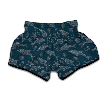 Vintage Dolphins Pattern Print Muay Thai Boxing Shorts