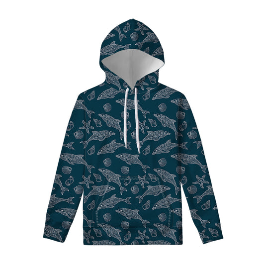 Vintage Dolphins Pattern Print Pullover Hoodie