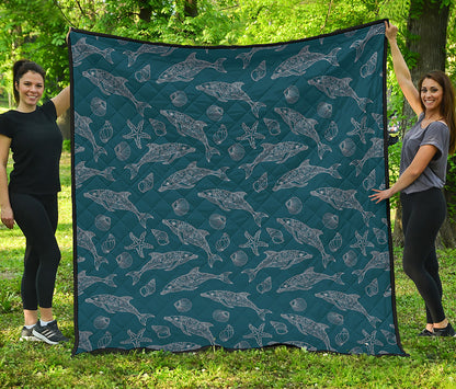Vintage Dolphins Pattern Print Quilt