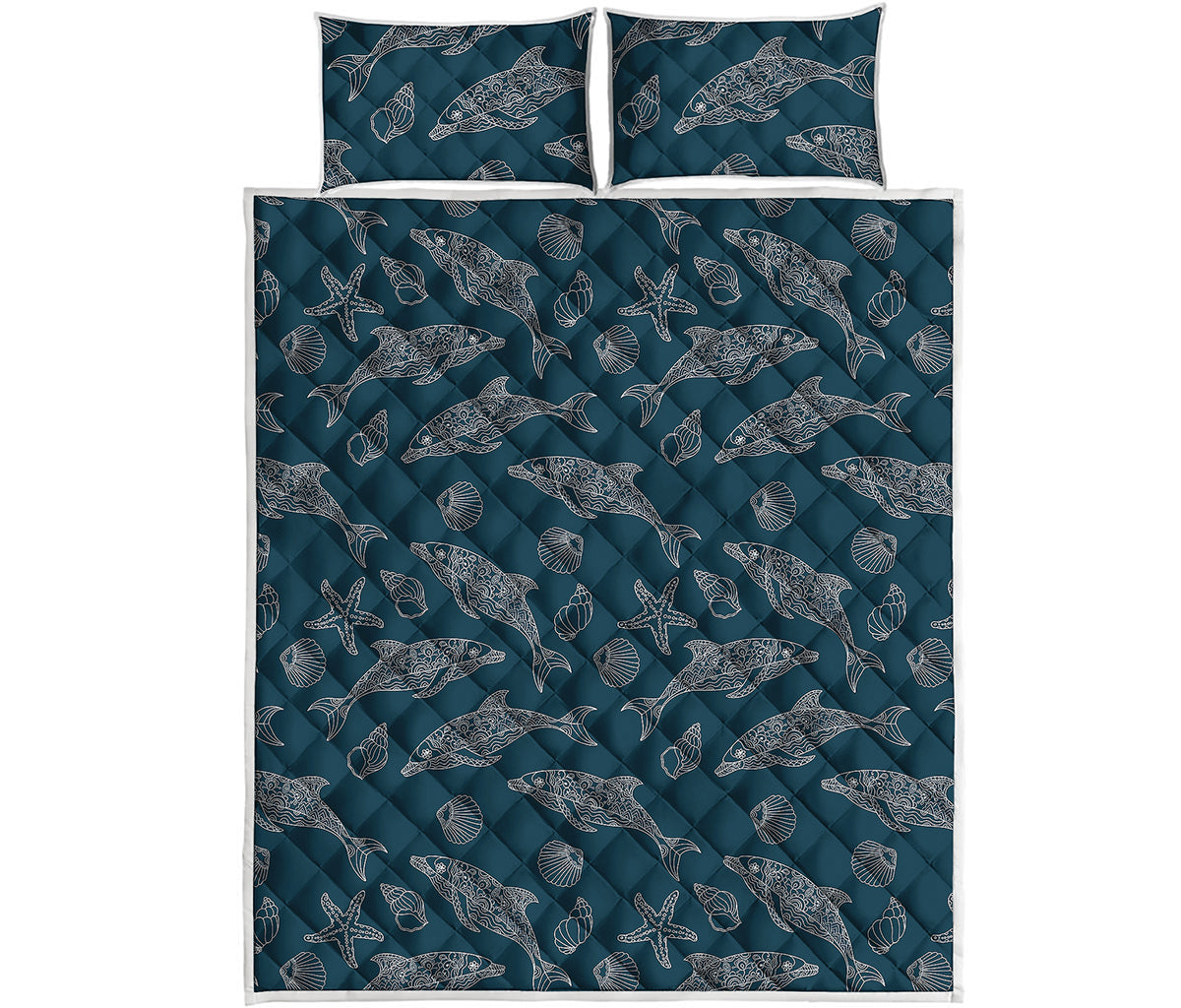 Vintage Dolphins Pattern Print Quilt Bed Set