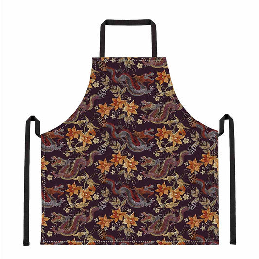 Vintage Dragon Flower Pattern Print Apron