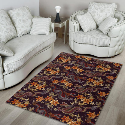 Vintage Dragon Flower Pattern Print Area Rug GearFrost