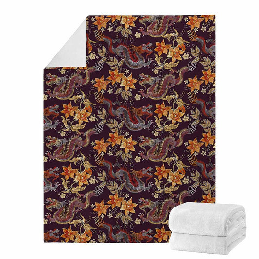 Vintage Dragon Flower Pattern Print Blanket