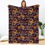 Vintage Dragon Flower Pattern Print Blanket