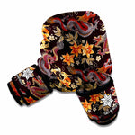 Vintage Dragon Flower Pattern Print Boxing Gloves