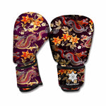 Vintage Dragon Flower Pattern Print Boxing Gloves