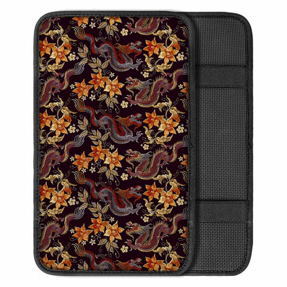 Vintage Dragon Flower Pattern Print Car Center Console Cover